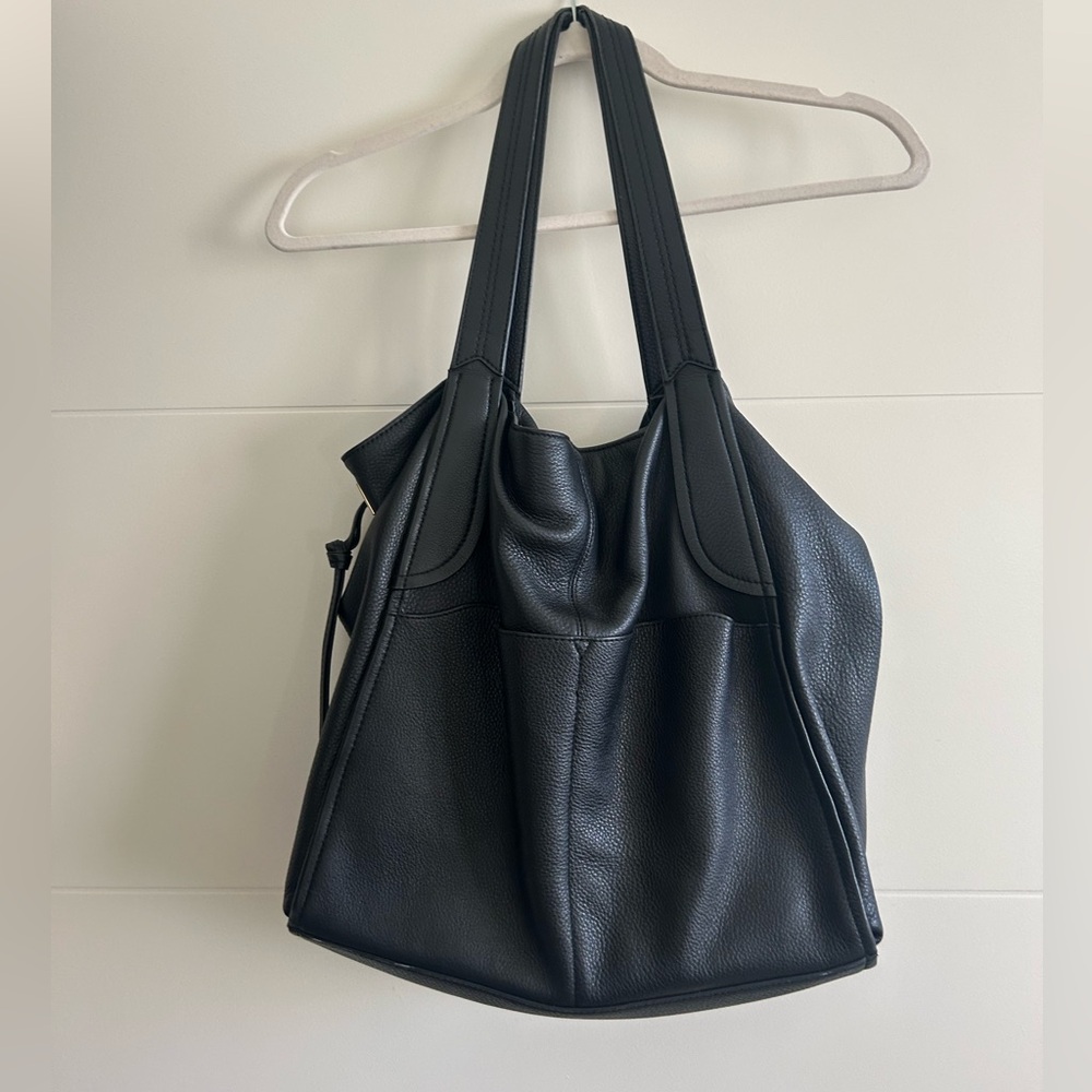 Vince Camuto Mara Hobo Leather Tote Bag Black Genuine Leather